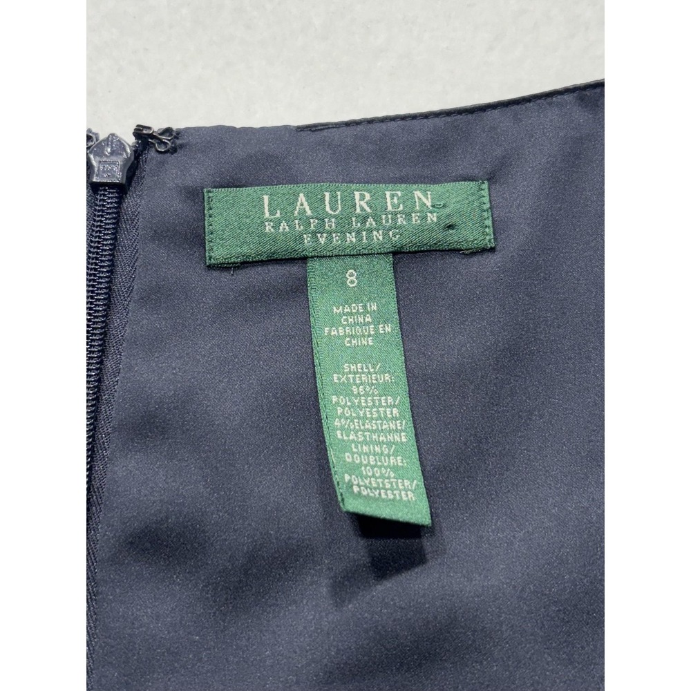 Lauren Ralph Lauren Evening Dress Womens 8 Blue Ruched Satin Sheath Knee Length - Picture 3 of 11